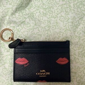 Coach Black Card Holder with Pink Lips Design